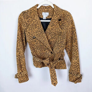 Spiegel 90s Y2K Vintage Leather Jacket Leopard Cheetah Belted Coat Tie Front 2